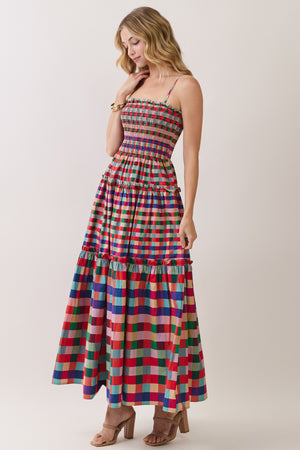 TCEC Women's Dresses Smocked Bodice Plaid Tiered Maxi Dress