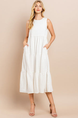 TCEC Women's Dresses WHITE / S Tiered Midi Dress || David's Clothing CD04145