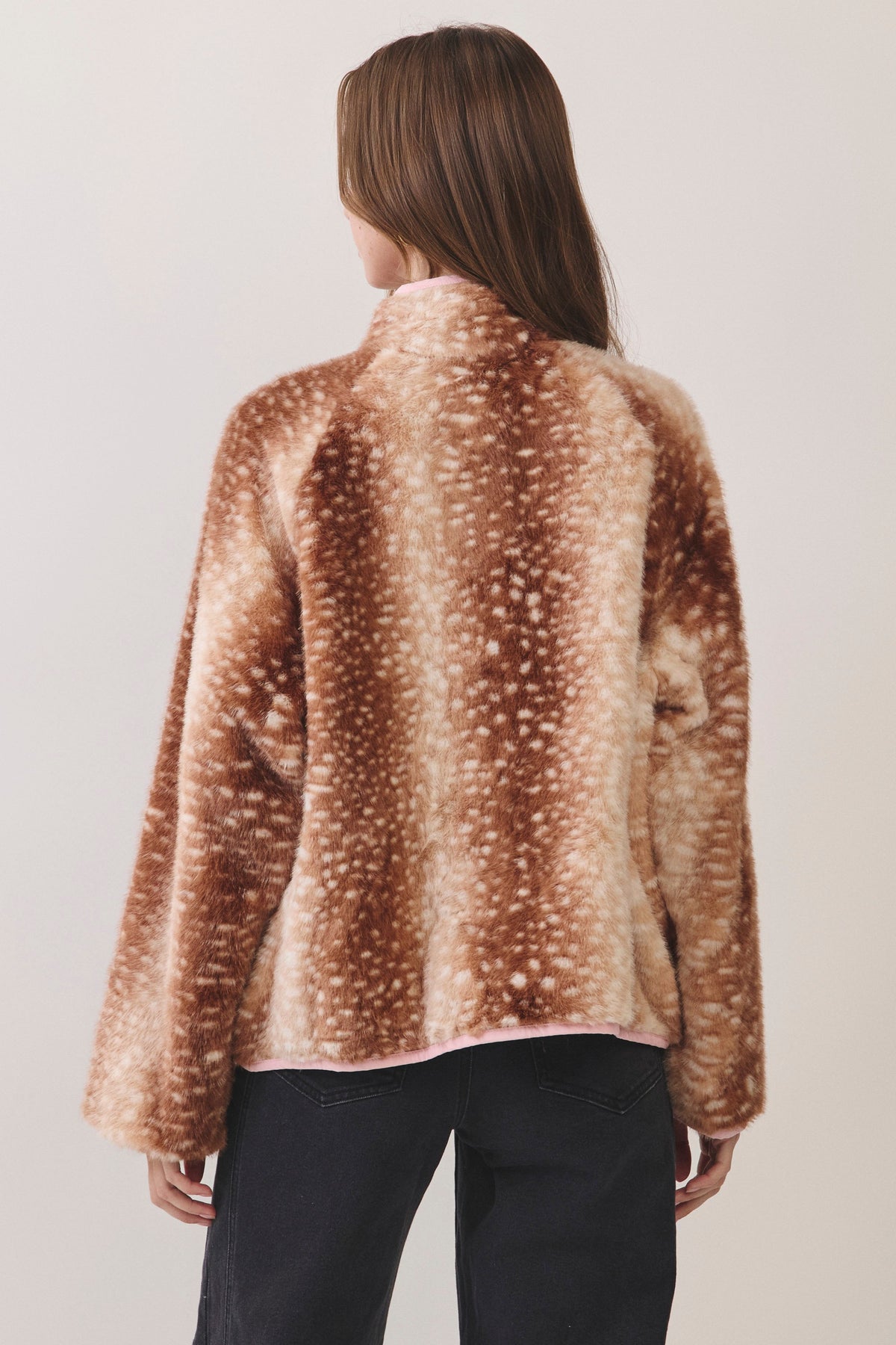 TCEC Women's Jackets Deer Print Faux Fur Half-zip Jacket