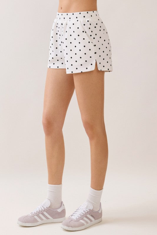 TCEC Women's Shorts Polka Dot Side Slits Elastic Waistband Short