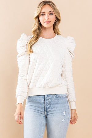 TCEC Women's Sweaters CREAM / S Quilted Puffed Shoulder Sweater || David's Clothing CW2506