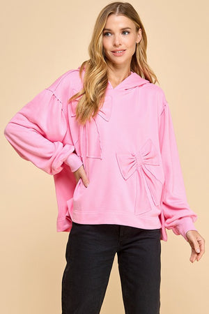 TCEC Women's Sweaters PINK / S Oversized Hoodie with Accented Bows || David's Clothing CT9175