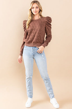 TCEC Women's Sweaters Quilted Puffed Shoulder Sweater || David's Clothing