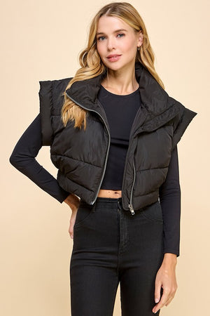 TCEC Women's Top Elastic Waistband Cropped Puffer Vest || David's Clothing 