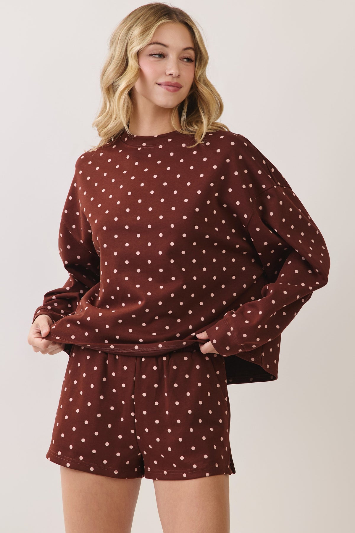 TCEC Women's Top Polka Dot Print Lounge Sweatshirt