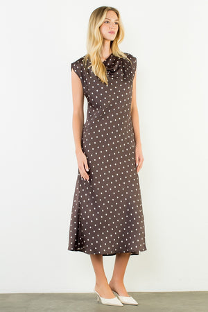 THML Women's Dresses Cowl Neck Polka Dot Slit Dress