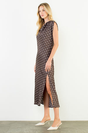 THML Women's Dresses Cowl Neck Polka Dot Slit Dress
