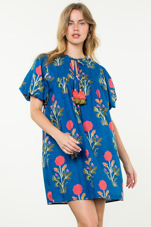 THML Women's Dresses Puff Sleeve Flower Print Dress