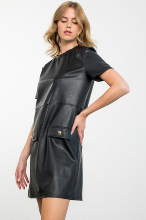 THML Women's Dresses Short Sleeve Leather Dress || David's Clothing