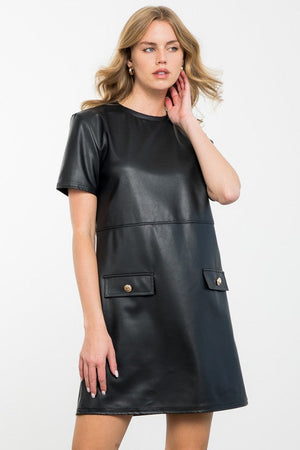 THML Women's Dresses Short Sleeve Leather Dress || David's Clothing