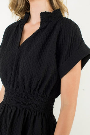 THML Women's Dresses Textured Split Neck Smocked Waist Dress || David's Clothing