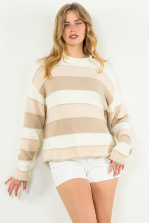 THML Women's Sweaters Striped Pattern Knit Sweater || David's Clothing