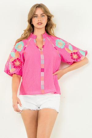 THML Women's Top Embroidered Puff Sleeve Top || David's Clothing