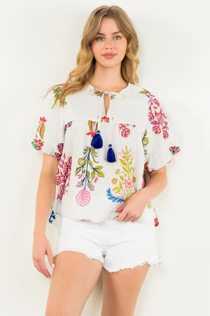 THML Women's Top Floral Tassel Tie Top || David's Clothing