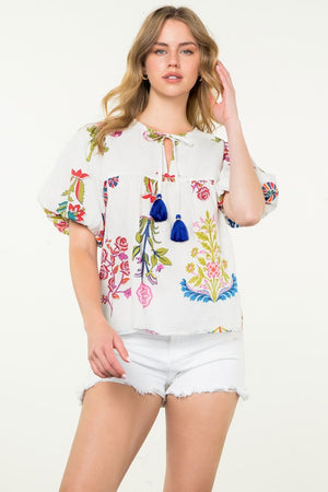 THML Women's Top Floral Tassel Tie Top || David's Clothing