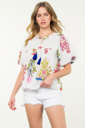 THML Women's Top Floral Tassel Tie Top || David's Clothing