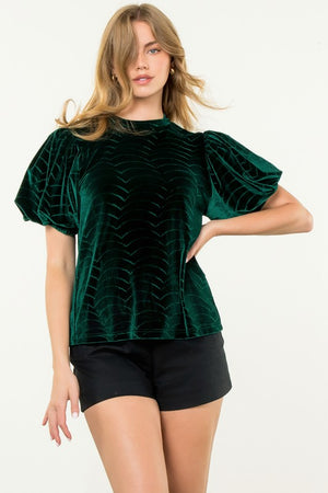 THML Women's Top Puff Sleeve Velvet Top || David's Clothing