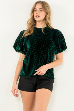 THML Women's Top Puff Sleeve Velvet Top || David's Clothing