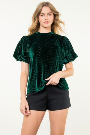 THML Women's Top Puff Sleeve Velvet Top || David's Clothing