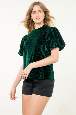 THML Women's Top Puff Sleeve Velvet Top || David's Clothing