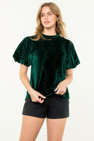 THML Women's Top Puff Sleeve Velvet Top || David's Clothing