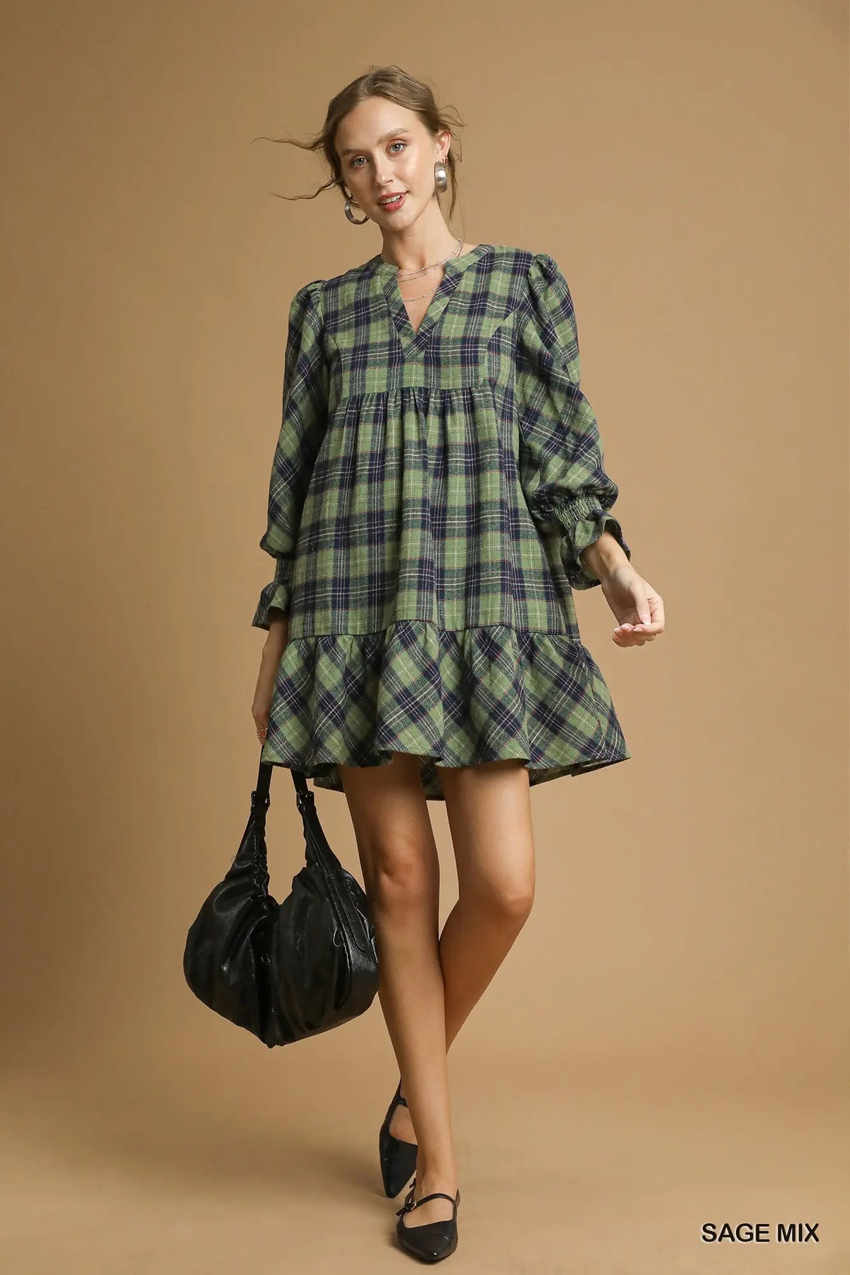 UMGEE USA Women's Dresses Mix Plaid Tiered Mini Dress