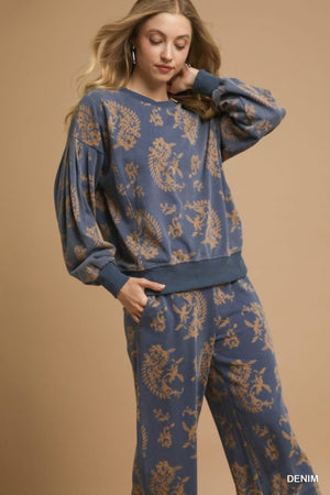 UMGEE USA Women's Pants Paisley Print Mineral Wash Pant || David's Clothing