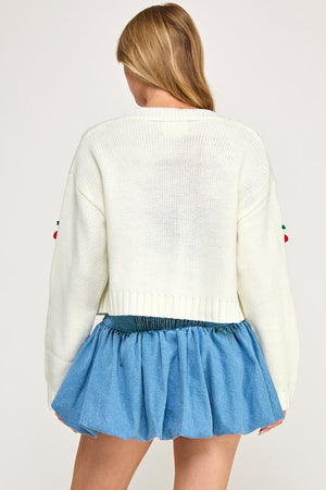 VINTAGE STORE Women's Dresses Cherry-embroidered Cardigan