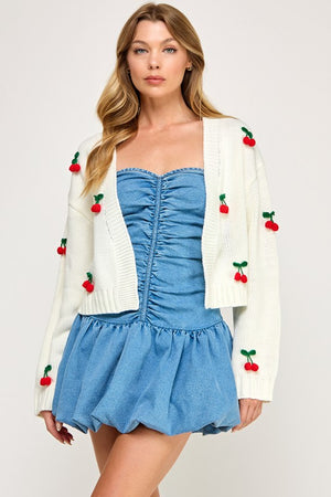 VINTAGE STORE Women's Dresses Cherry-embroidered Cardigan