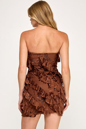 VINTAGE STORE Women's Dresses Flocking Mesh Ruffle Mini Dress