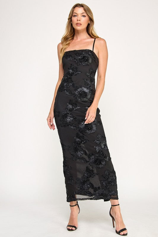 VINTAGE STORE Women's Dresses Sleeveless Mesh Floral Embroidered Maxi Dress