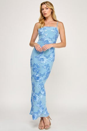 VINTAGE STORE Women's Dresses Sleeveless Mesh Floral Embroidered Maxi Dress