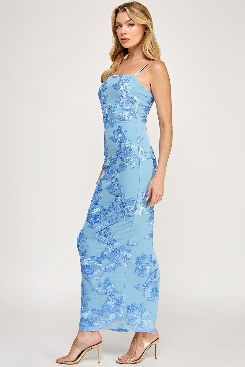 VINTAGE STORE Women's Dresses Sleeveless Mesh Floral Embroidered Maxi Dress
