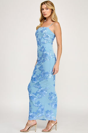 VINTAGE STORE Women's Dresses Sleeveless Mesh Floral Embroidered Maxi Dress