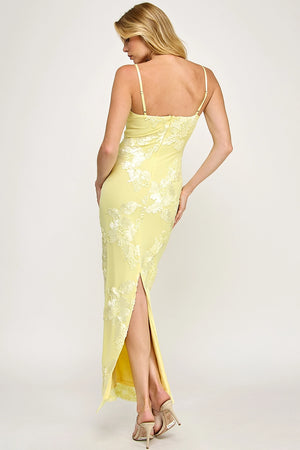 VINTAGE STORE Women's Dresses Sleeveless Mesh Floral Embroidered Maxi Dress