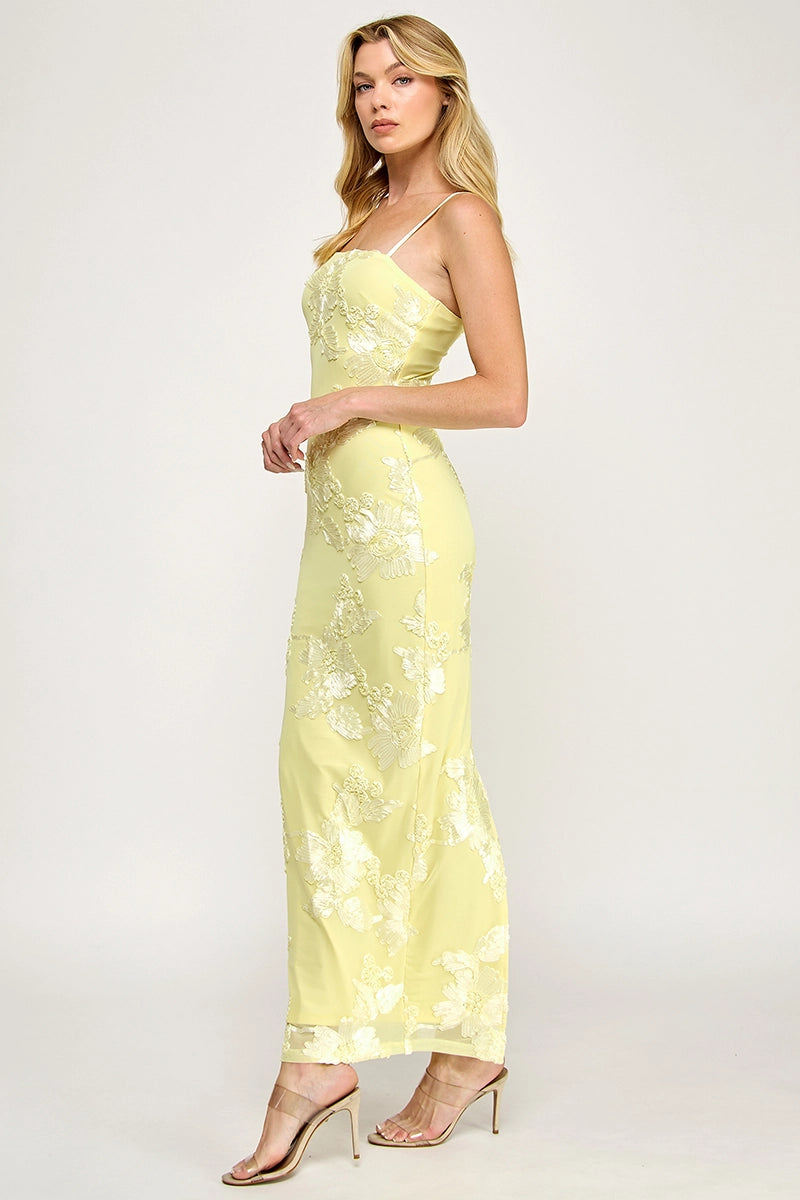 VINTAGE STORE Women's Dresses Sleeveless Mesh Floral Embroidered Maxi Dress