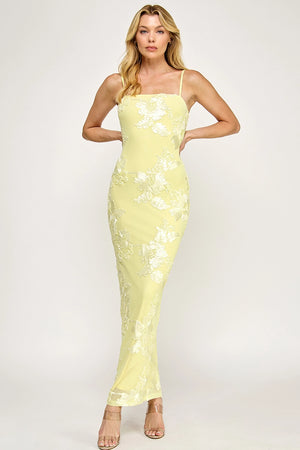VINTAGE STORE Women's Dresses Sleeveless Mesh Floral Embroidered Maxi Dress