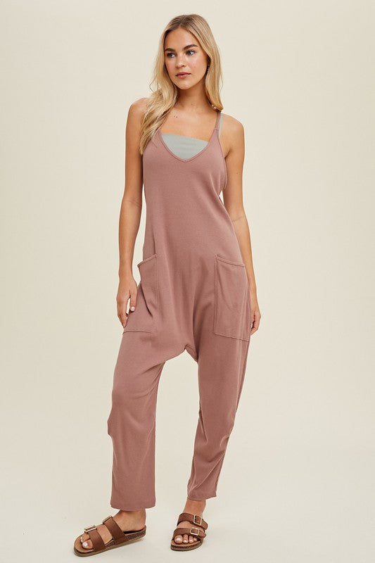 WISHLIST Women's Jumpsuit WOODROSE / S Ribbed Knit Jumpsuit With Pockets || David's Clothing WL23-8002