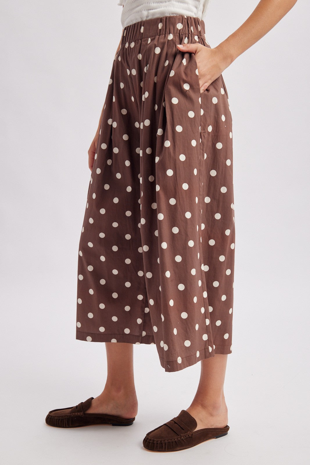 WISHLIST Women's Pants Polka Dot Wide Leg Cropped Culotte Pants