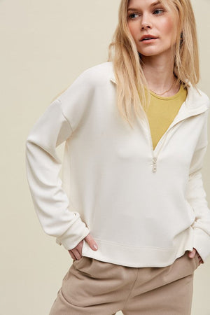WISHLIST Women's Pullovers Scuba Half-zip Pullover With Side Slits || David's Clothing