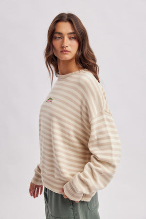 WISHLIST Women's Sweaters Striped Fish Coastal Graphic Sweater