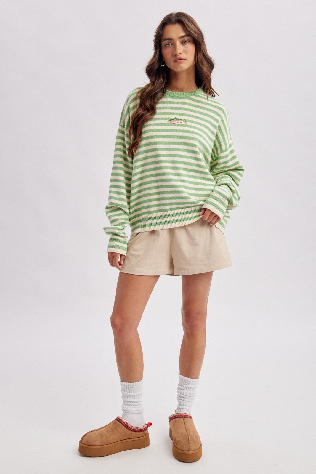 WISHLIST Women's Sweaters Striped Fish Coastal Graphic Sweater
