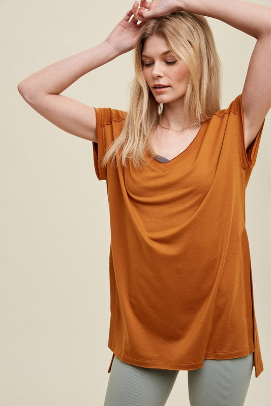 WISHLIST Women's Top GINGER / S French Terry Oversized Knit Top With Side Slits || David's Clothing WL23-7606