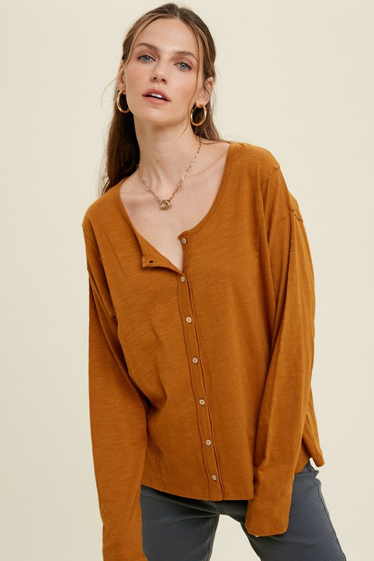 WISHLIST Women's Top GUCCI / S Button-Up Cotton Slub Top || David's Clothing WL21-5867