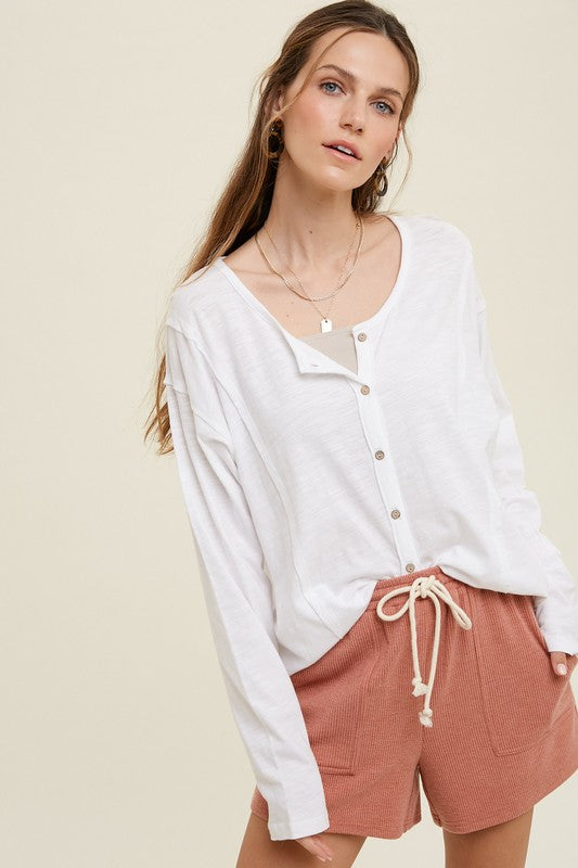 WISHLIST Women's Top IVORY / S Button-Up Cotton Slub Top || David's Clothing WL21-5867