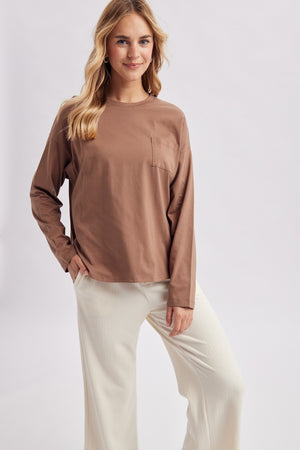 WISHLIST Women's Top Oversized Chest Pocket Long Sleeve Tee