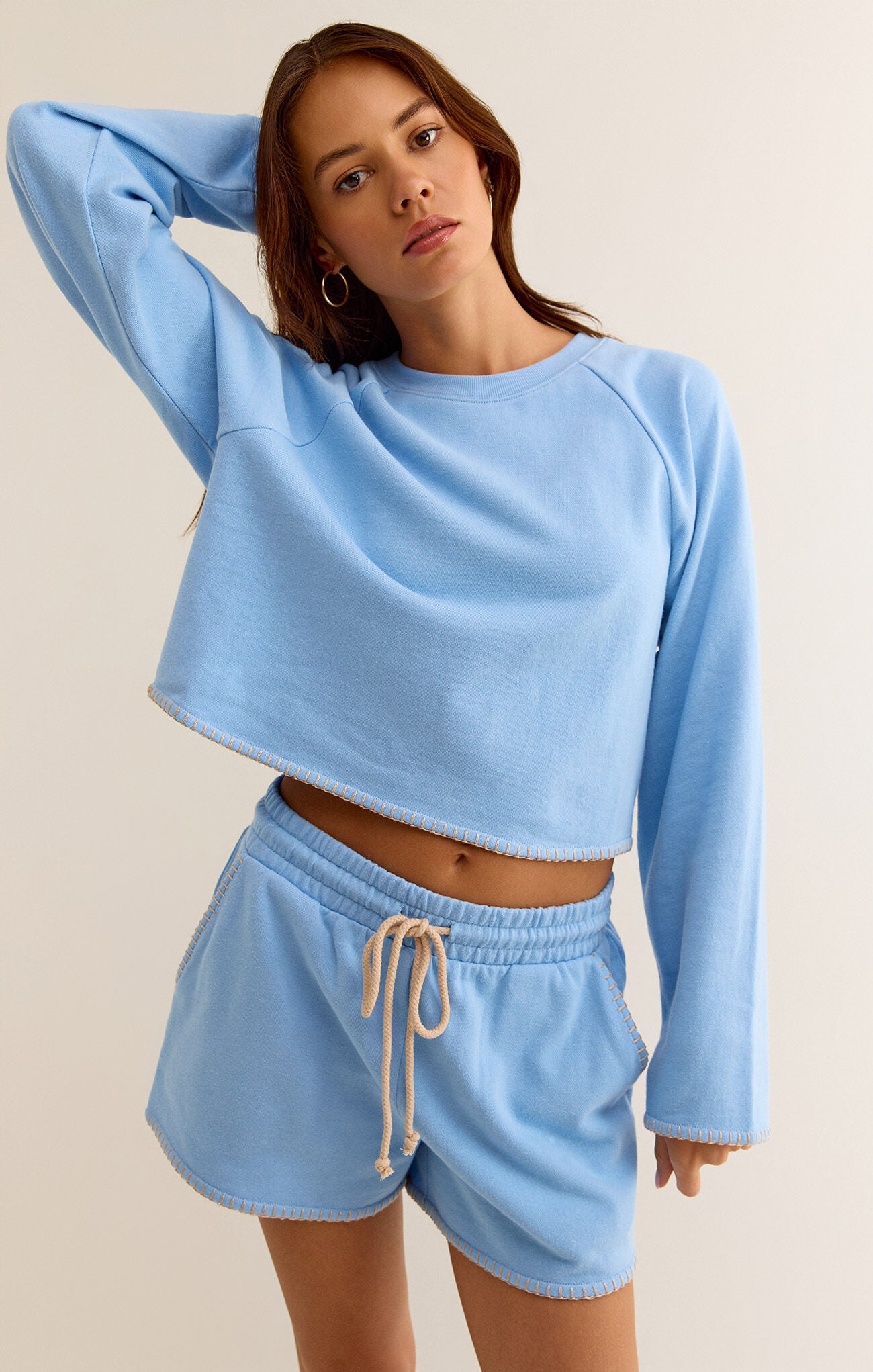Z SUPPLY Women's Sweaters BLUE / XS Z Supply Seville Cropped Sweatshirt || David's Clothing ZT242476
