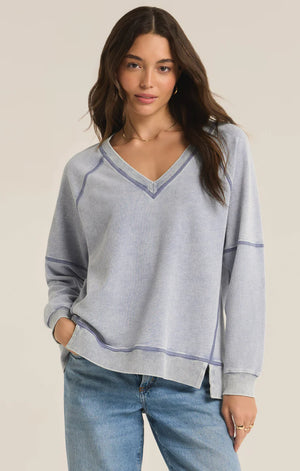 Z SUPPLY Women's Sweaters Z Supply Easy V-Neck Knit Denim Sweatshirt || David's Clothing