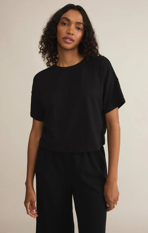 Z SUPPLY Women's Top BLACK / XS Z Supply Sway Textured Slub Cropped Tee || David's Clothing ZT251363