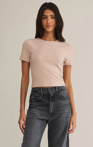 Z SUPPLY Women's Top PARCHMEN / XS Z Supply Second Skin Cropped Tee || David's Clothing ZT251232